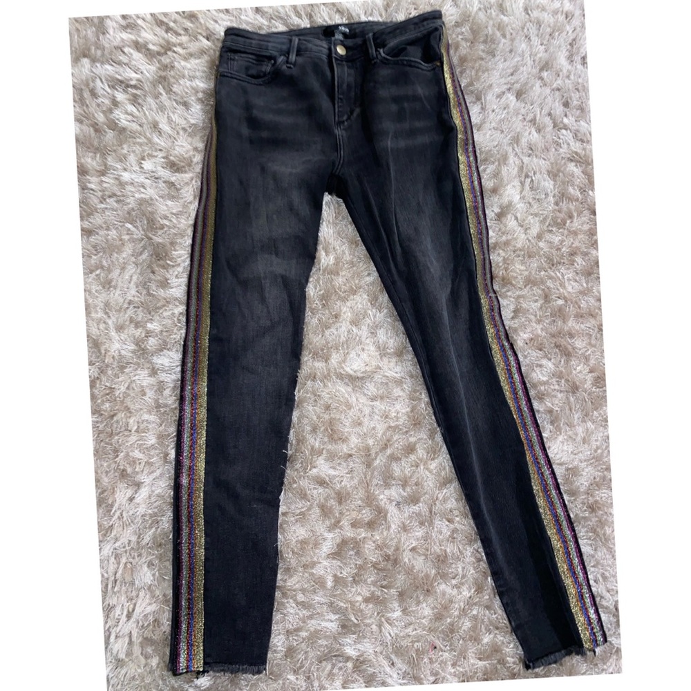 Aqua Black Jeans with Multi-Colored Striped Detail Sz 28